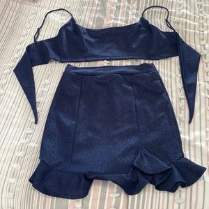 Skirt set. Lucy in the sky. Dark blue with up close detail.